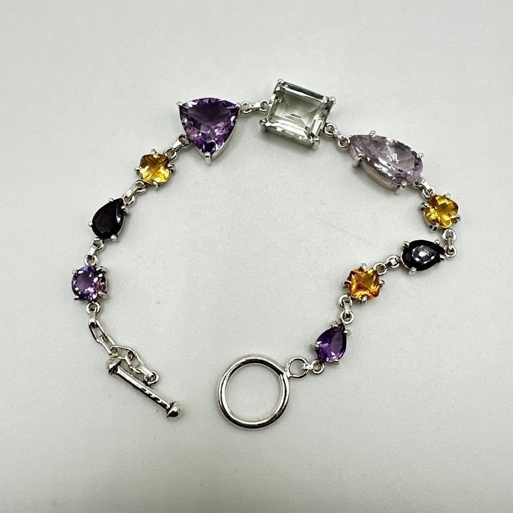 NWOT 7" One-of-a-kind multi-gemstone bracelet in sterling silver!‎